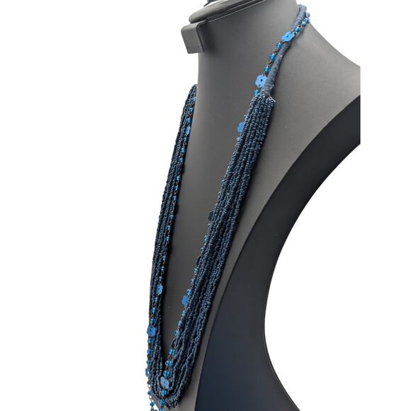 Three Piece Blue Vintage Tribal Boho Look Necklace Layered Lot - Picture 6 of 9